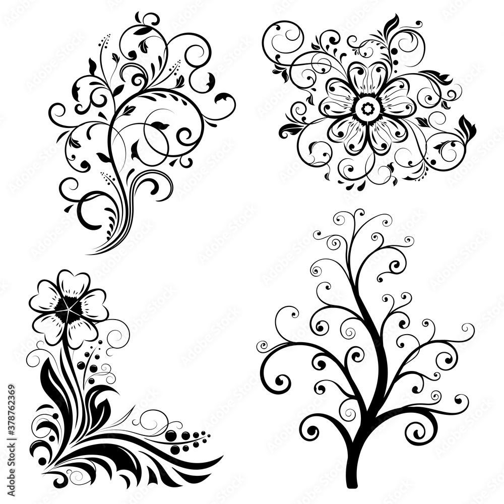 Floral ornamental symbols. Black decorations