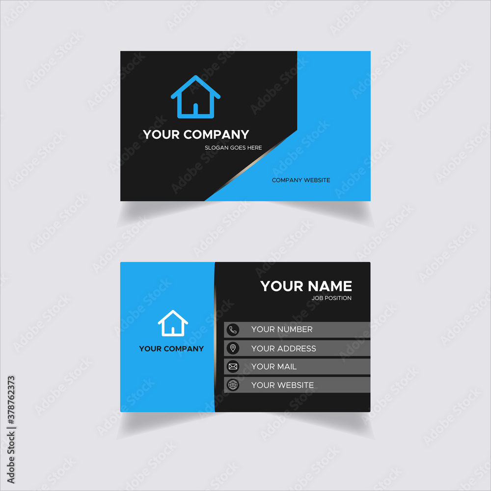 Creative Dark Black and Blue Colored Business Card Stock Vector Template