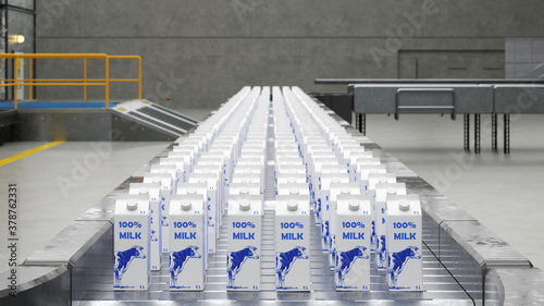 Milk on assembly line in dairy with automation photo