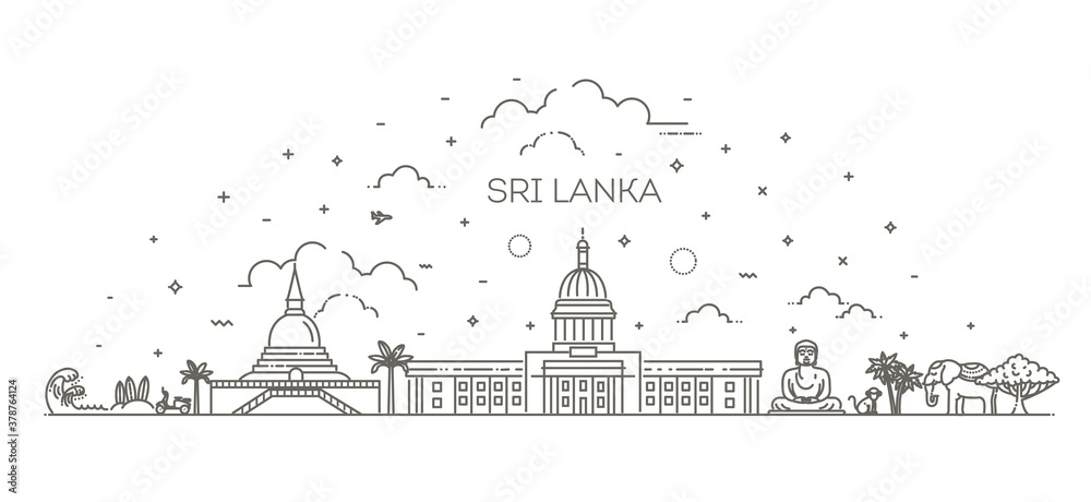 Sri Lanka line skyline with panorama in white background