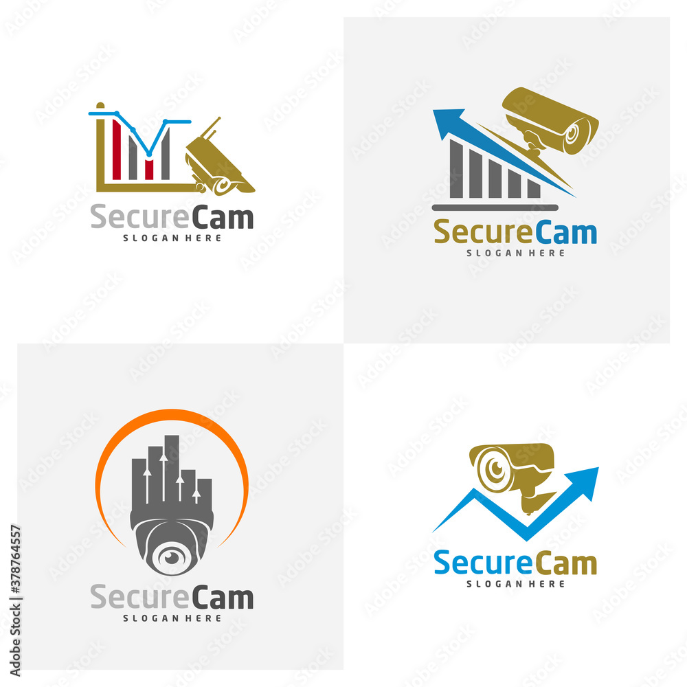 Set of CCTV Camera with Stats Logo Design Vector Template, Concept Symbol, Icon