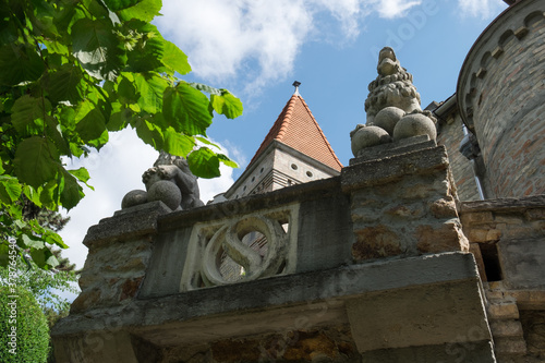 Unusual architecture of the famous tourist attraction - medieval castle in the town of Szekesfehervar, Hungary photo