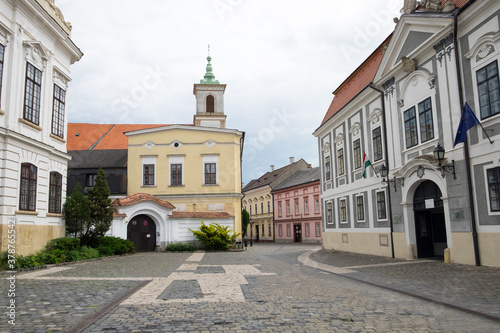 The panoramic cityscape of the historical center of medieval capital city of Hungary, Veszprem, located on the famous tourist Castle hill near the resort Lake Balaton photo