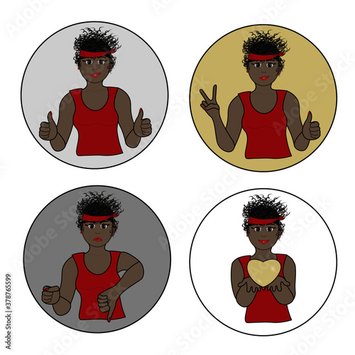 Set of cute girls with fitness appearance with various gestures and emotions. Can be used in social networks, blogs or greeting card.
