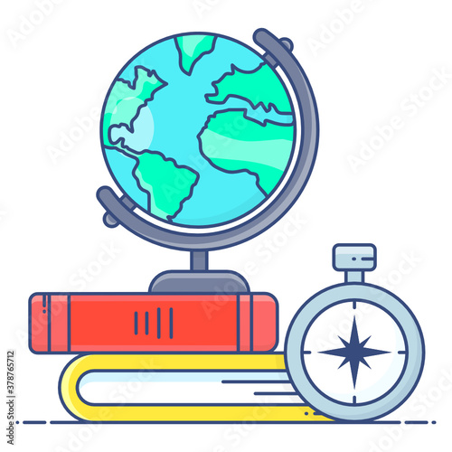 
Books with globe symbolizing geography icon
