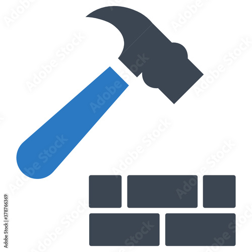 Brick Hammer Masonary Tool Concept vector Icon design, civil engineering and construction Symbol on White background 