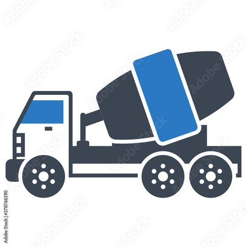 Transit concrete mixer Truck Vector Icon, Construction Machinery Concept Design,  civil engineering and construction Symbol on White background  