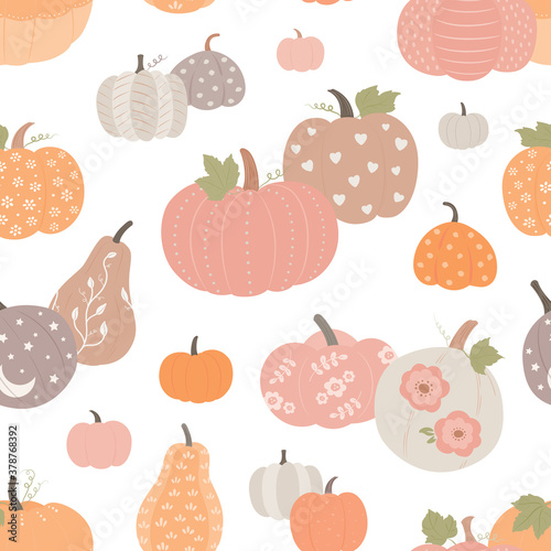 Beautiful pumpkin halloween thanksgiving seamless pattern, cute pretty pumpkin background, for seasonal textile prints, holiday banners, backdrops, wallpapers and giftware
