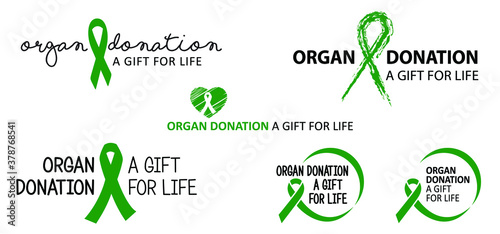 Organ donation a gift for life awareness month april Become a donor Hope green ribbon icon Healthcare ribbons support icons Vector Transplant signs Human transplantation Organs health transplants sign