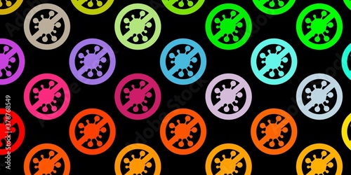 Dark Multicolor vector background with covid-19 symbols.