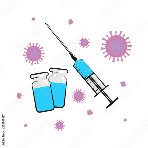 Vector illustration of a medicine bottle and with a syringe. Vaccination. Eps 10.