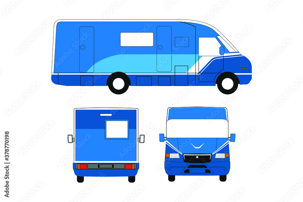 Motorhome side view mockup for vehicle branding. Vector illustration on white background. Easy editing and recolor