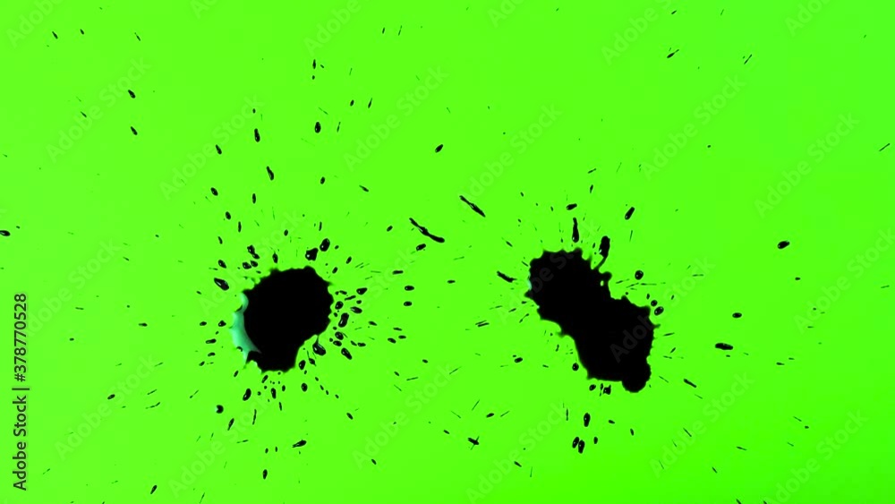 Set of abstract artistic ink splatters, droplets falling and spreading on chroma key. Ink bleed and bloom, drips on green screen. Spilling black paint on white and green background, watercolor swirls. Set of abstract artistic ink splatters, droplets falling and spreading on chroma key. Ink bleed and bloom, drips on green screen. Spilling black paint on white and green background, watercolor swirls.