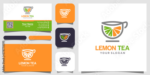lemon and tea cup abstract vector logo and business card design