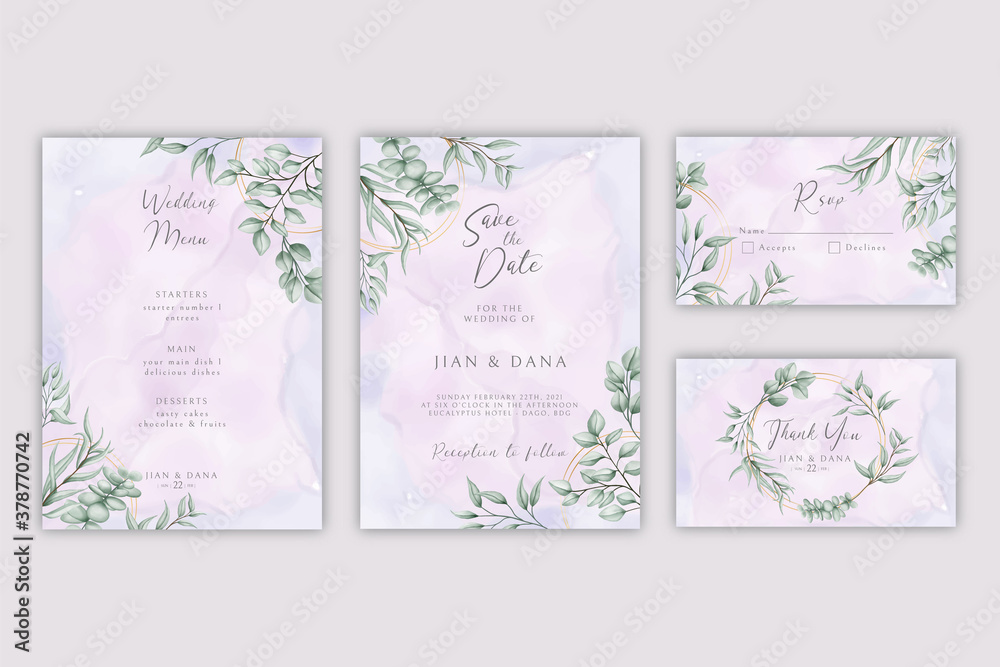 Watercolor floral wedding invitation template set bundle pack