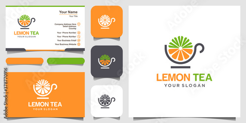 lemon and tea cup abstract vector logo and business card design