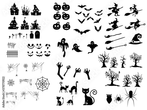 Collection of halloween silhouettes icon and character.vector illustration