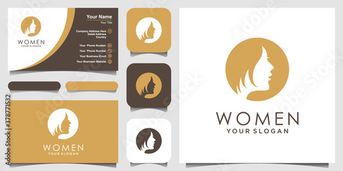 silhouette woman Logo and business card design , head, face logo isolated. Use for beauty salon, spa, cosmetics design, etc