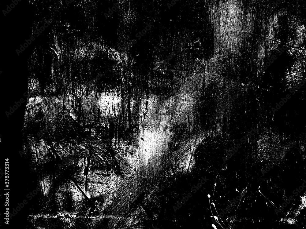Obraz premium Weathered concrete wall. Rustic stone grit texture. Black stains and noise for distressed effect. Old worn vintage overlay. White paint brushed stroke. Monochrome old concrete wall background