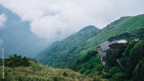 Cable car station overlooking valley on Wugong Mountain in Jiangxi  China