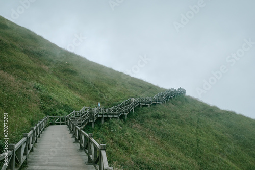 Wooden walking path on Wugong Mountain in Jiangxi, China photo