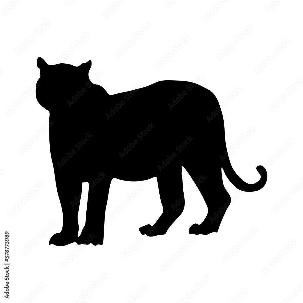 Standing Indochinese Tiger (Panthera Tigris Corbetti) On a Side View Silhouette Found In Map Of Southeastern part of Asia. Good To Use For Element Print Book, Animal Book and Animal Content