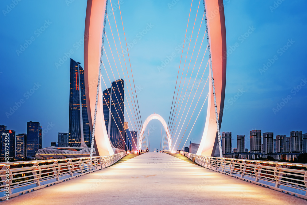 Obraz premium China Nanjing city skyline and modern buildings, twilight landscape.