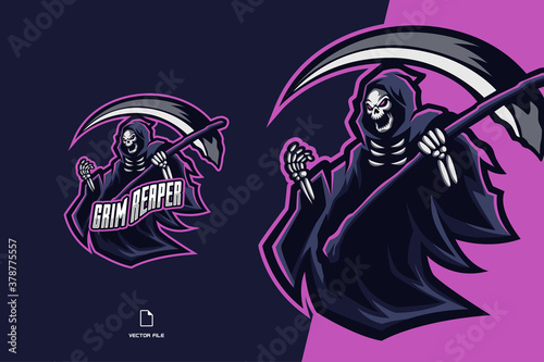 skull grim reaper with big weapon mascot logo character cartoon for esport game illustration © eryusan