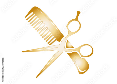 goldenes Friseur Zubehör Schere und Kamm