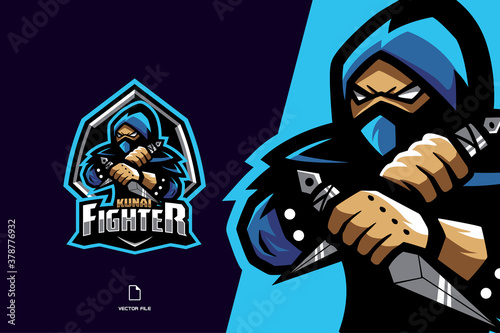 blue ninja mascot esport logo for sport game team illustration template