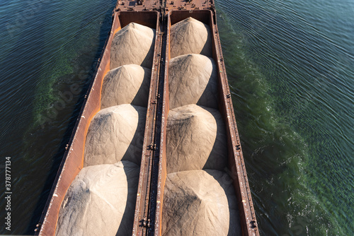 Fotobehang Large sand barge - close-up, top view