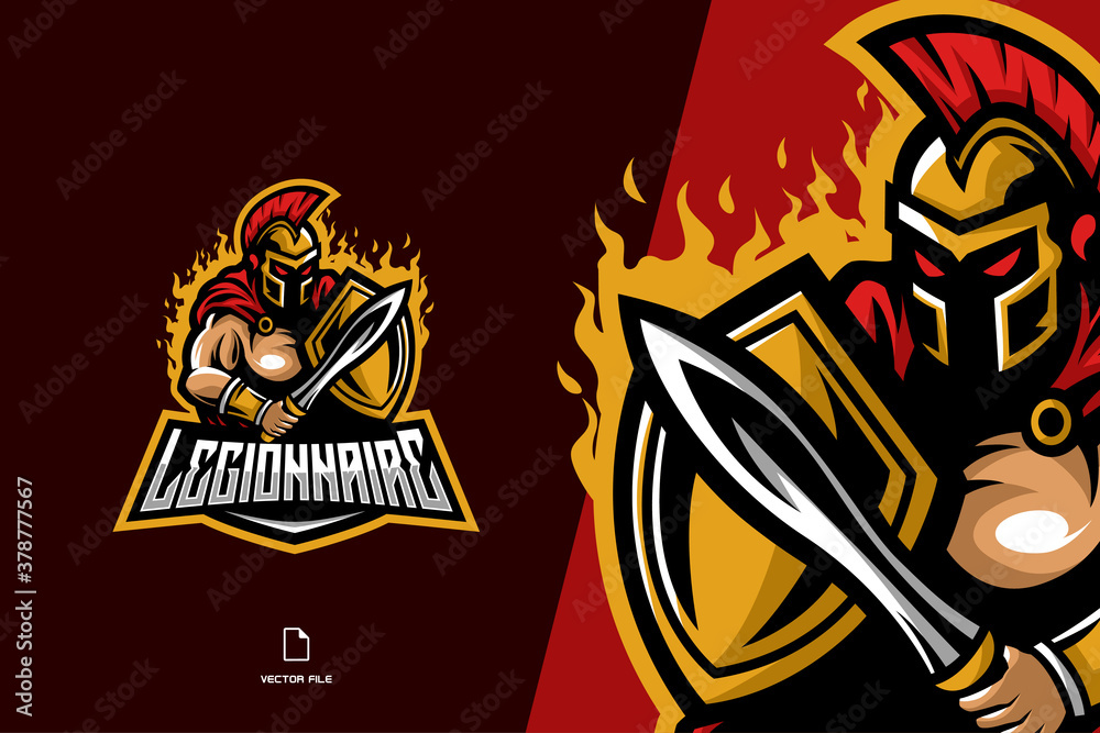 fighter with sword and shield mascot character for esport game logo illustration