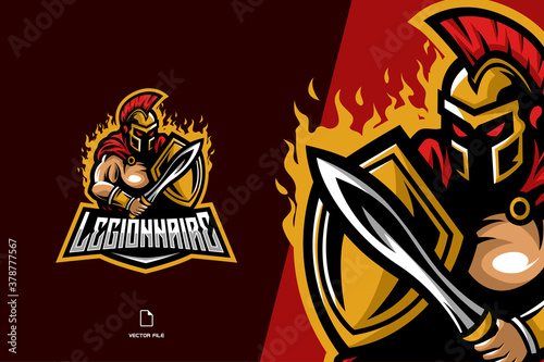 fighter with sword and shield mascot character for esport game logo illustration