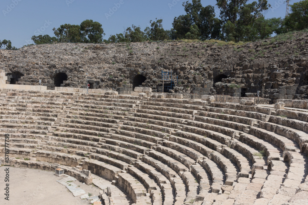 Ruins of ancient roman theatre in Beit Shean, Israel.