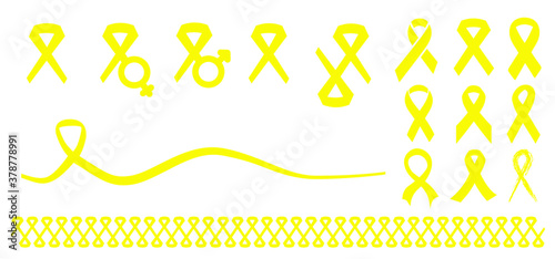 Hope awareness yellow or gold ribbon icon doodles World childhood cancer month, medical symbol in September. child, children symbol of suicide prevention, or endometriosis Sarcoma, bone cancer ribbons