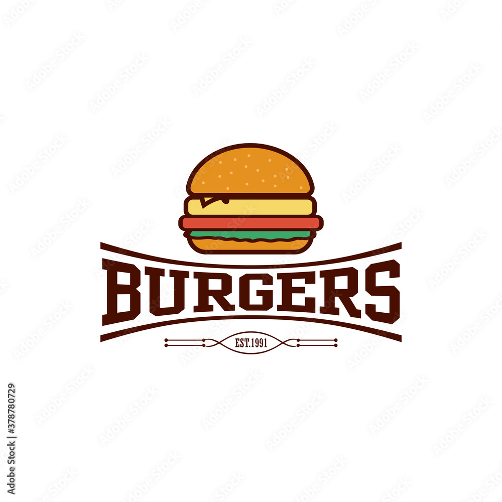 Retro fast food burger badge logo design. Perfect for modern hipster burger joints. Vector Illustrtion Retro fast food burger badge logo design. Perfect for modern hipster burger joints. Vector Illustrtion