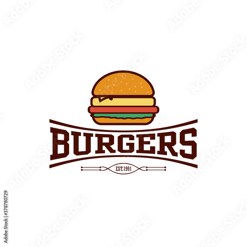 Retro fast food burger badge logo design. Perfect for modern hipster burger joints. Vector Illustrtion