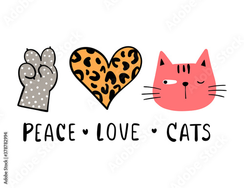 Draw peace love cat for cut file print on T-shirt.