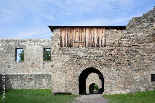 Hukvaldy, Czech Republic / Czechia - courtyard and yard of old antique and historical castle and fortress. Fortification and walls made of stone.. photo