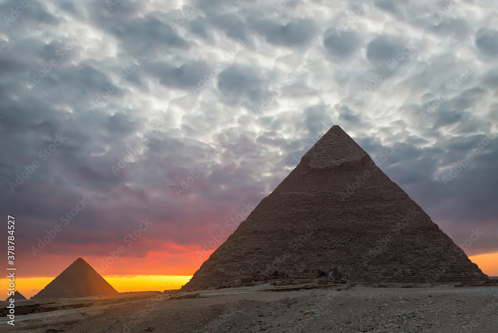 Sunset at the Pyramids, Giza, Cairo, Egypt