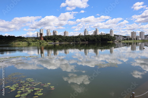 A photo of a park lake and sky. © byoungwook