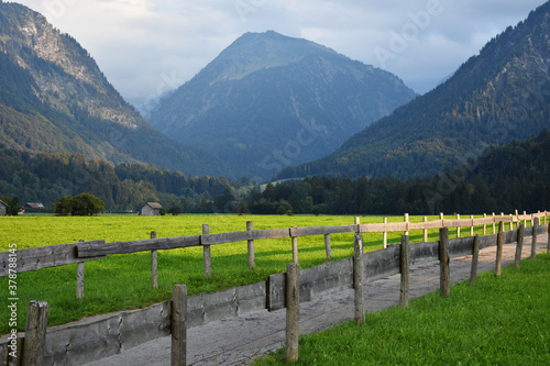 Alp mountains from Oberstdorf Bavaria on a green trail in a summer day