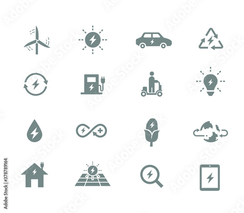 renewable energy, source of clean energy related icon set