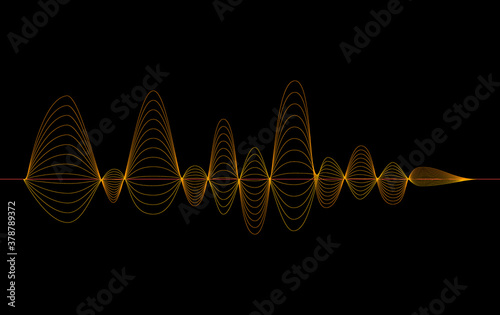 golden sound wave equalizer isolated on a black background. Vector illustration in the concept of sound, music.