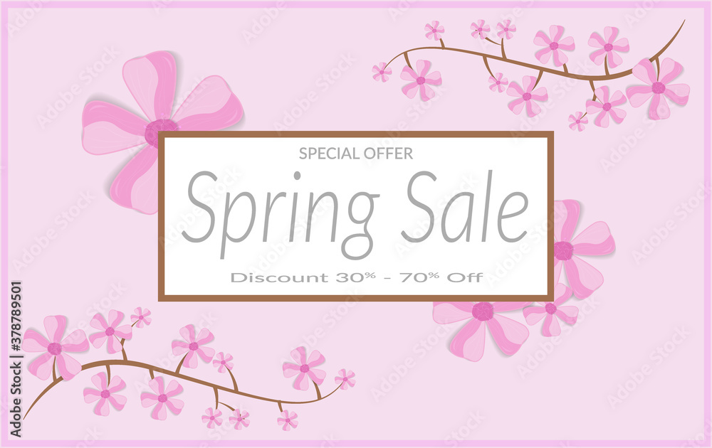 Spring sale background with beautiful flowers, illustration vector.