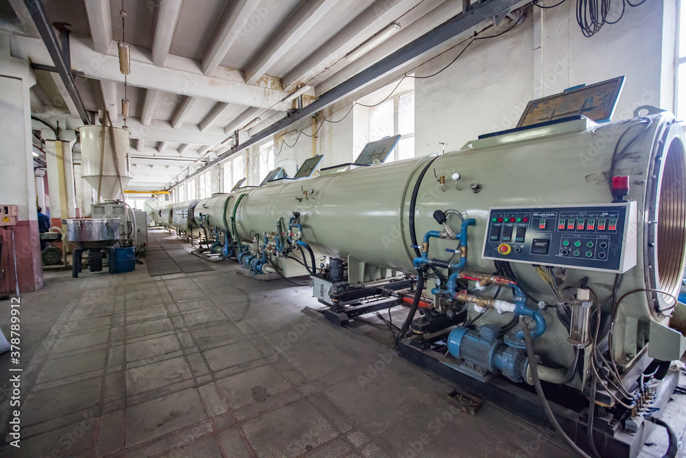 Modern plastic pipes production line equipment.