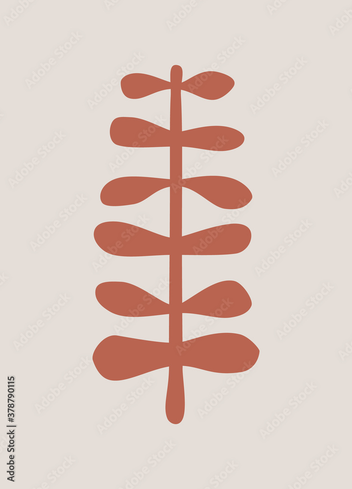Floral beige poster with red leaf. Minimalist modern illustration Floral beige poster with red leaf. Minimalist modern illustration