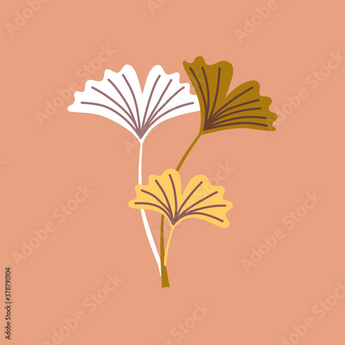 Floral pink poster with leaves. Minimalist modern illustration