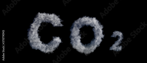 Cloud CO2 symbol on black background. Planet pollution, smog concept. 3d illustration