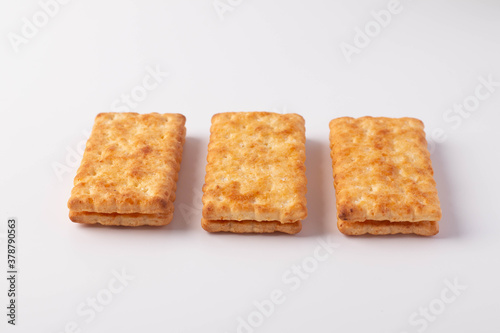 Three biscuits on a white background